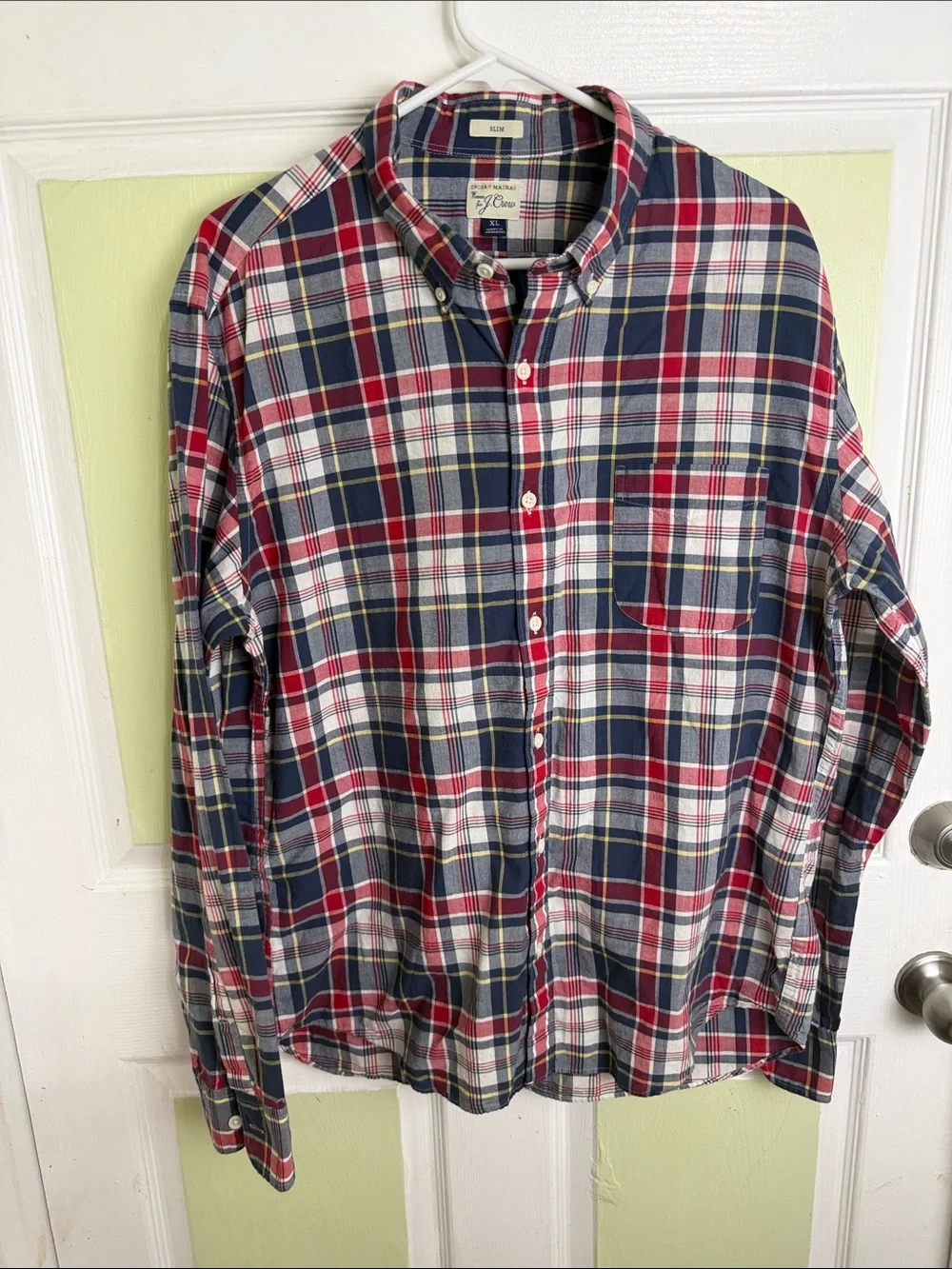 J. Crew Red, Navy & White Plaid Button-Down Shirt